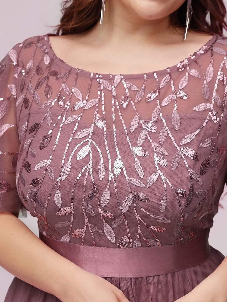 Plus Size A-Line Scoop Neck Long Formal Evening Dresses with Half Sleeves