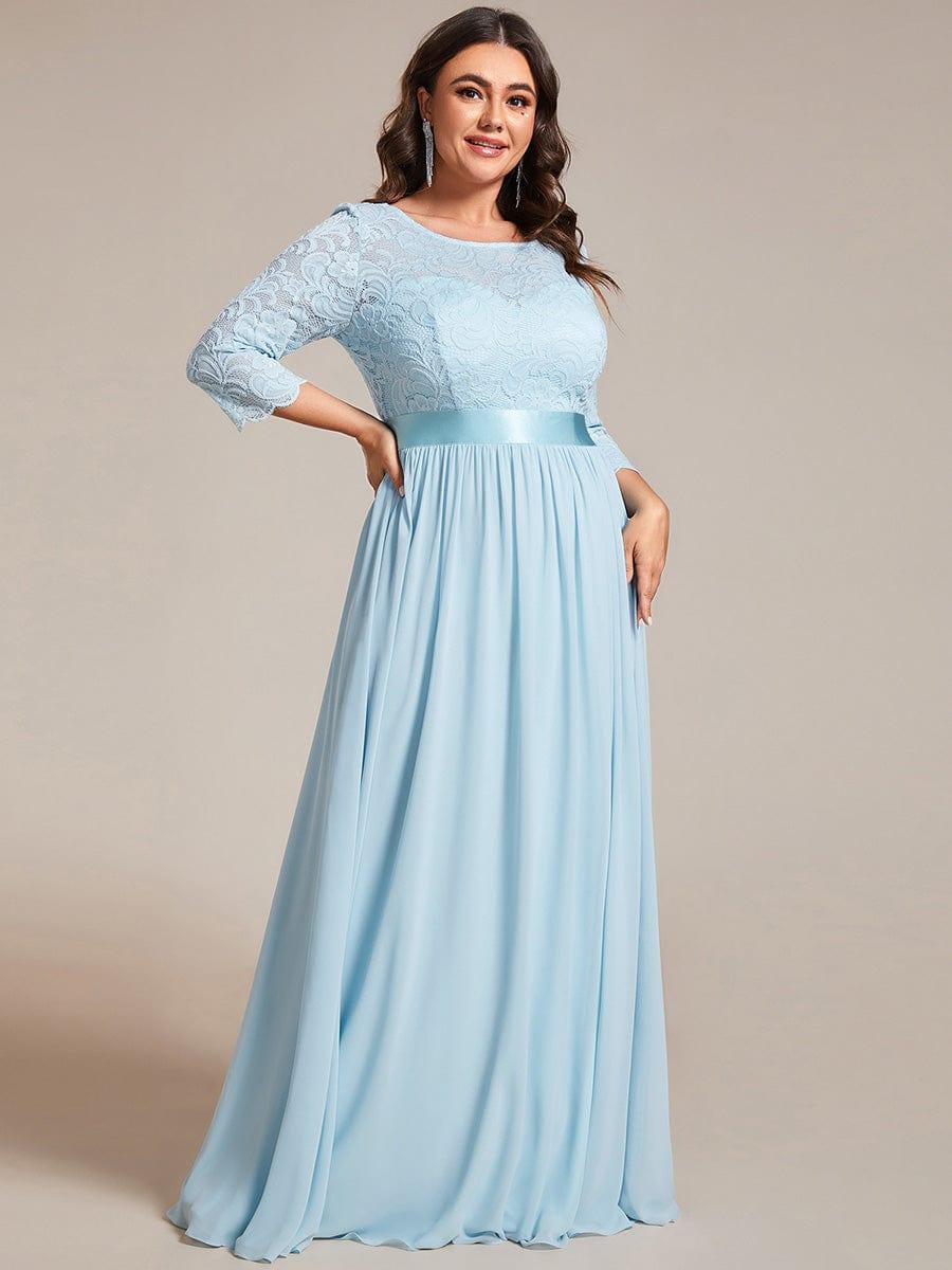 A-Line Empire-Waist Half Sleeves Plus Size Lace Appliques Formal Evening Dress