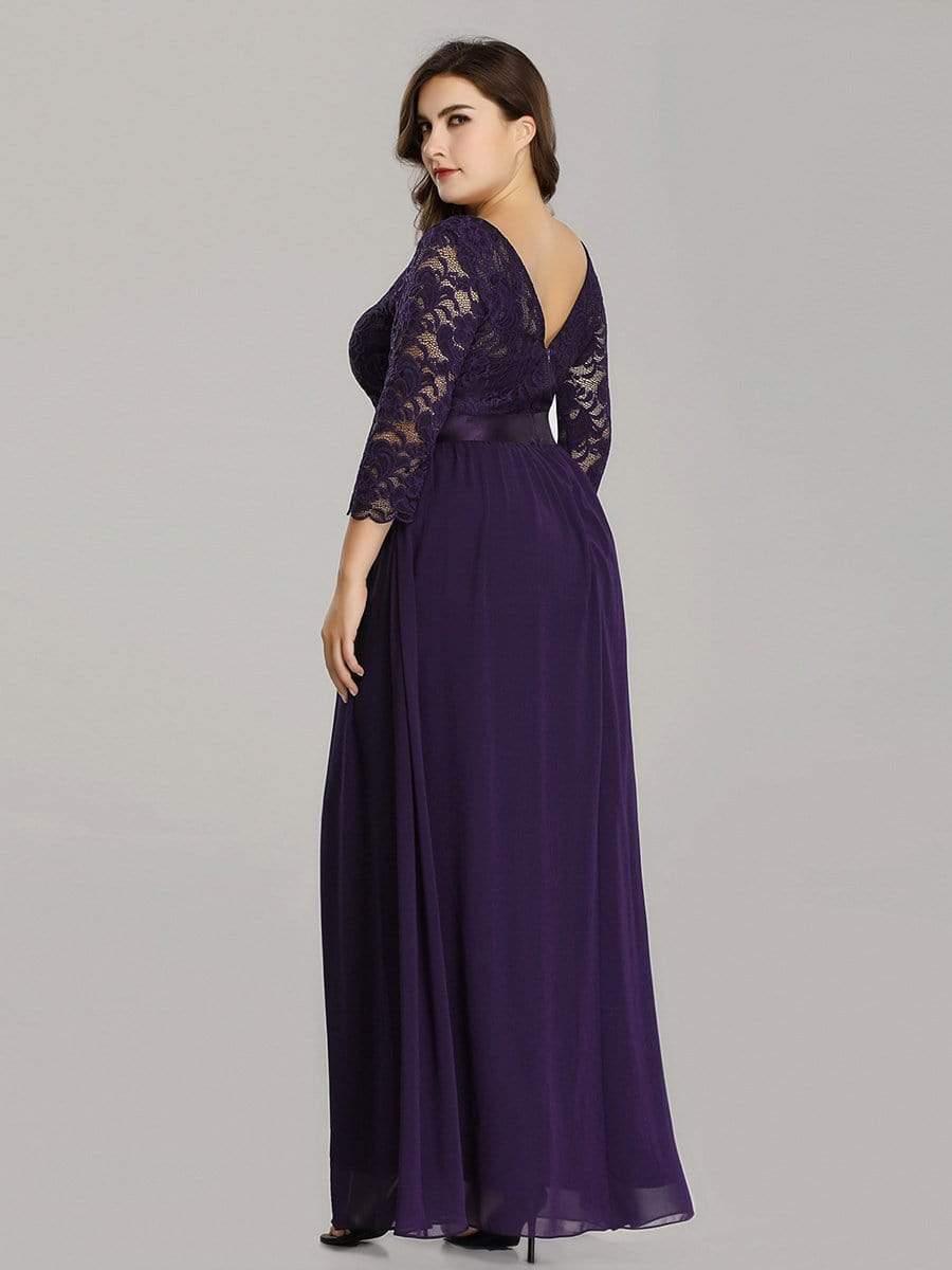 A-Line Empire-Waist Half Sleeves Plus Size Lace Appliques Formal Evening Dress