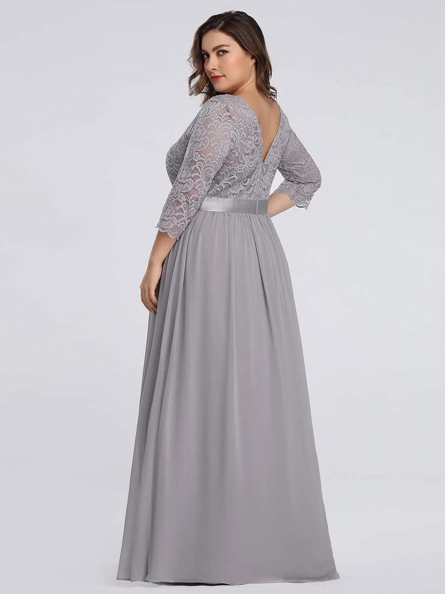 A-Line Empire-Waist Half Sleeves Plus Size Lace Appliques Formal Evening Dress