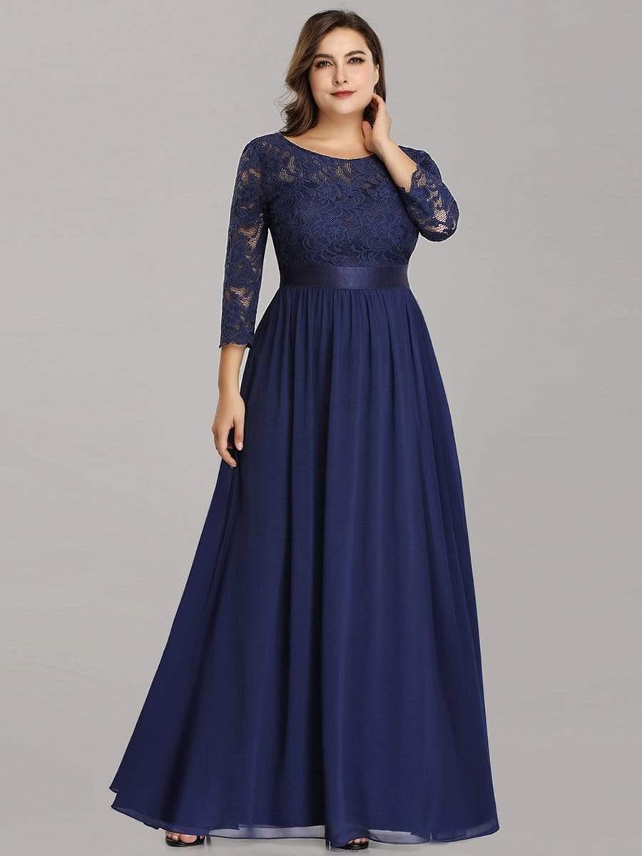 A-Line Empire-Waist Half Sleeves Plus Size Lace Appliques Formal Evening Dress