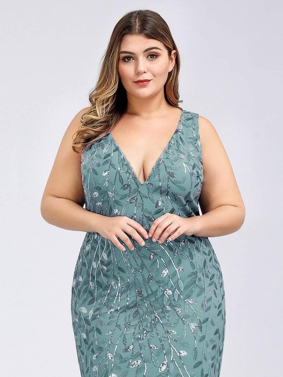 Plus Size Mermaid V-Neck Sequined Appliques Formal Dresses & Gowns