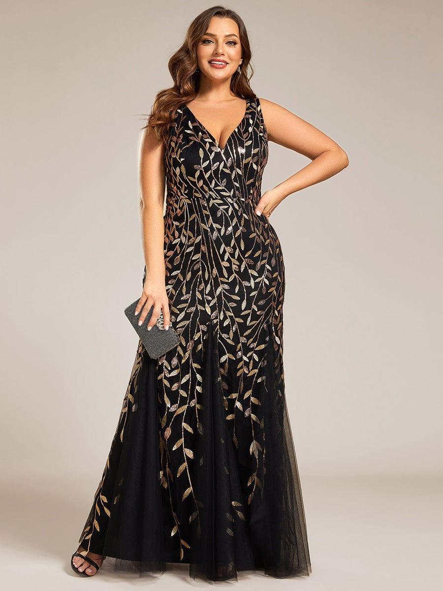 Plus Size Mermaid V-Neck Sequined Appliques Formal Dresses & Gowns