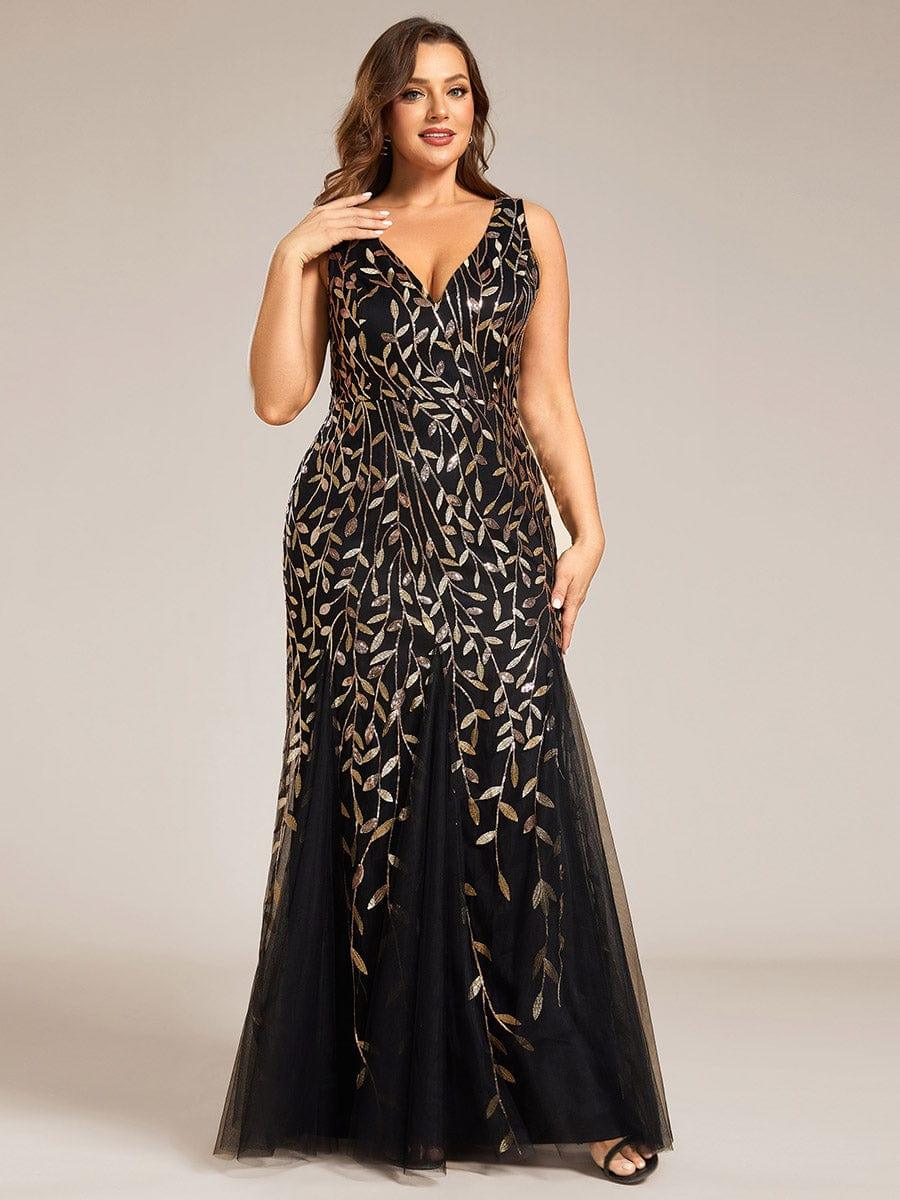Plus Size Mermaid V-Neck Sequined Appliques Formal Dresses & Gowns