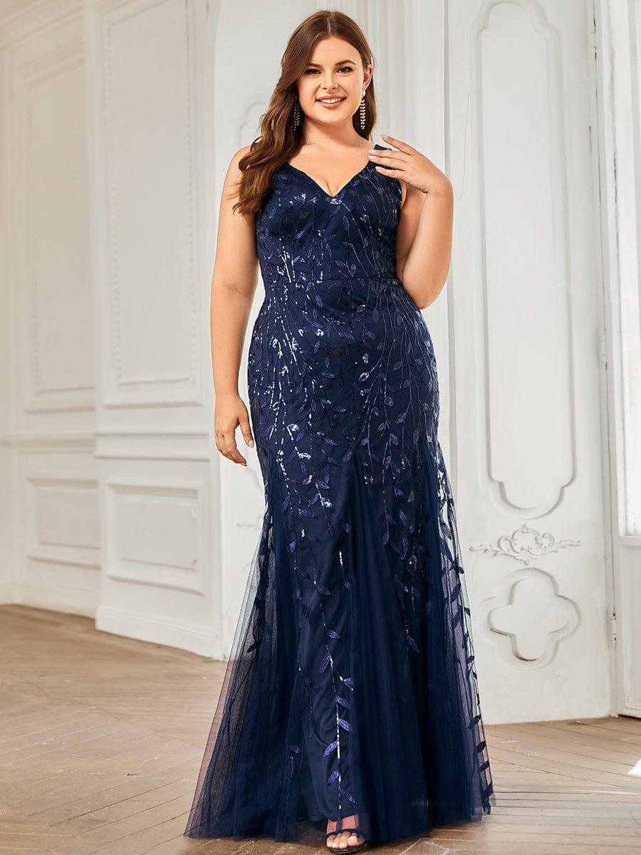 Plus Size Mermaid V-Neck Sequined Appliques Formal Dresses & Gowns