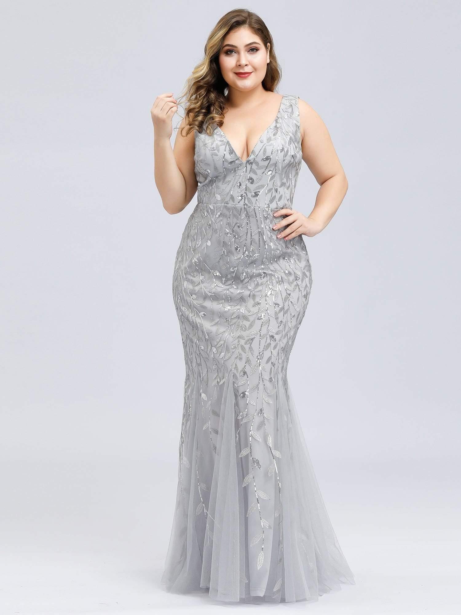 Plus Size Mermaid V-Neck Sequined Appliques Formal Dresses & Gowns