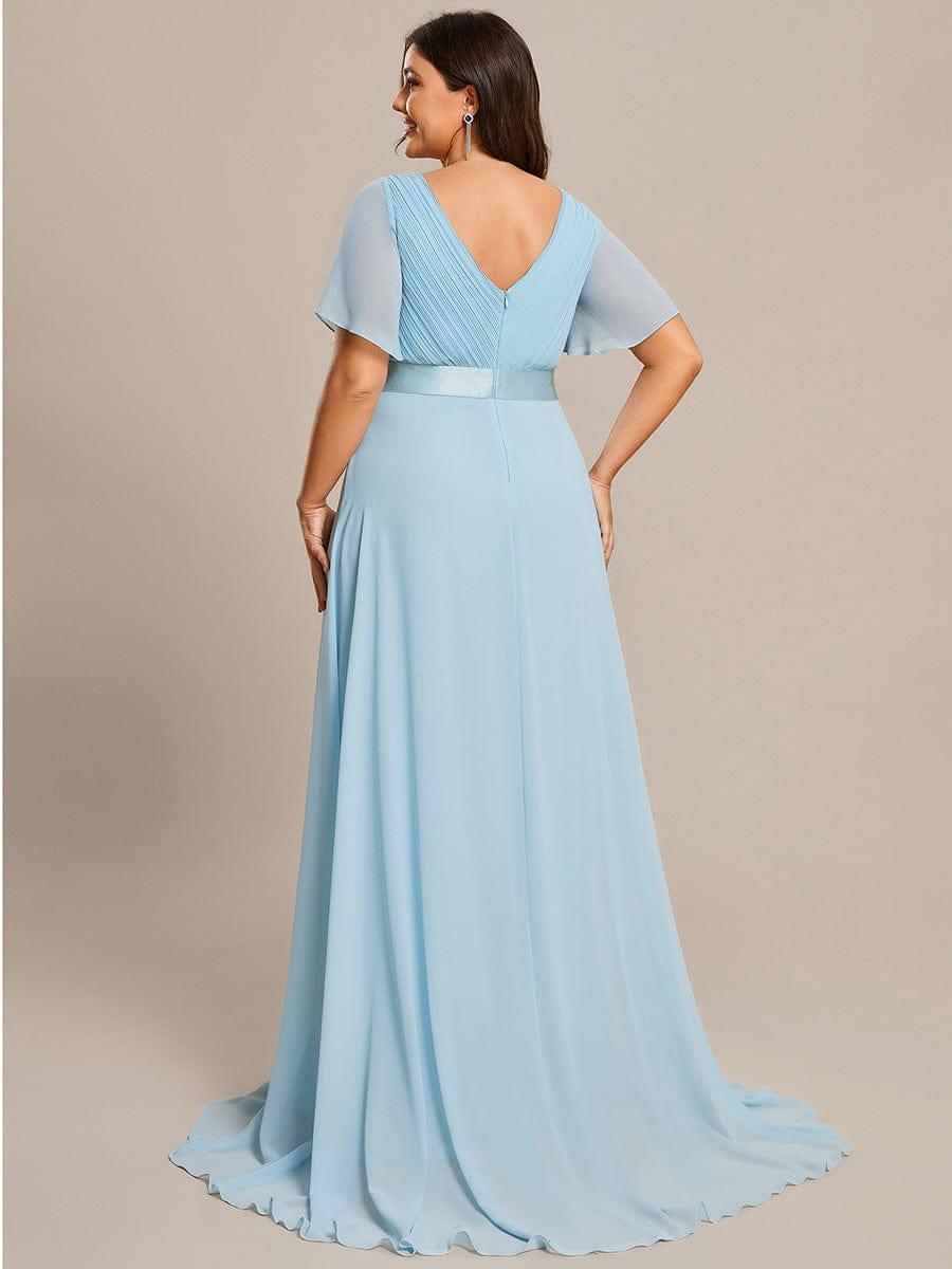 Plus Size A-Line Empire-Waist Short Sleeve Chiffon Evening Dress