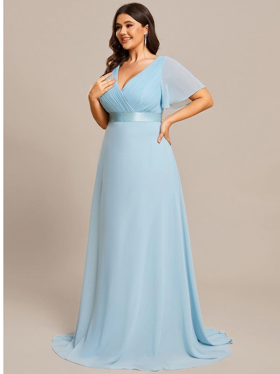 Plus Size A-Line Empire-Waist Short Sleeve Chiffon Evening Dress