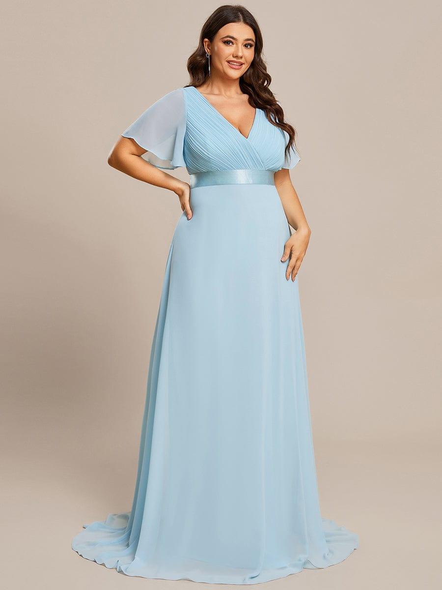 Plus Size A-Line Empire-Waist Short Sleeve Chiffon Evening Dress