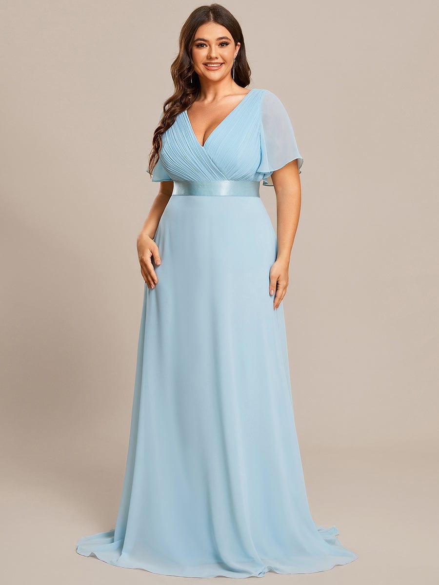 Plus Size A-Line Empire-Waist Short Sleeve Chiffon Evening Dress