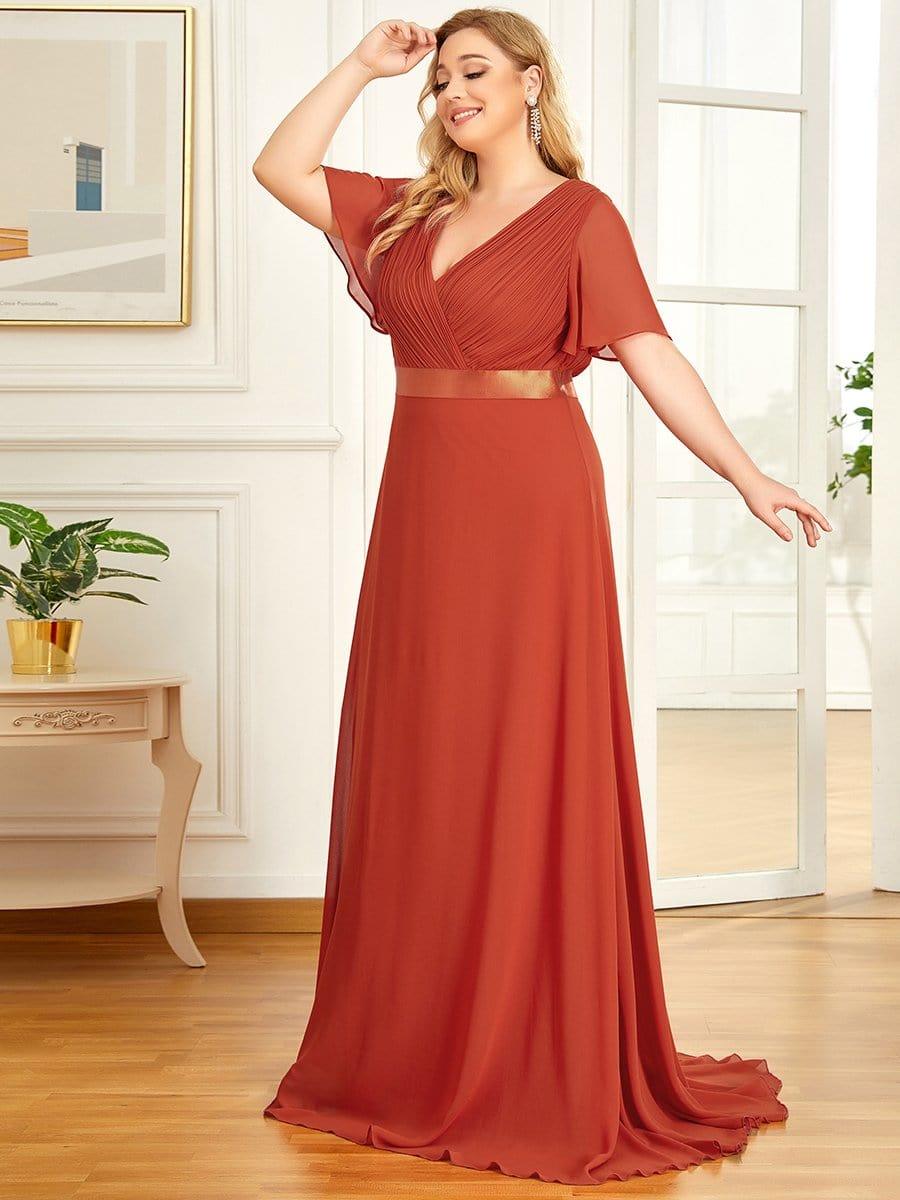 Plus Size A-Line Empire-Waist Short Sleeve Chiffon Evening Dress