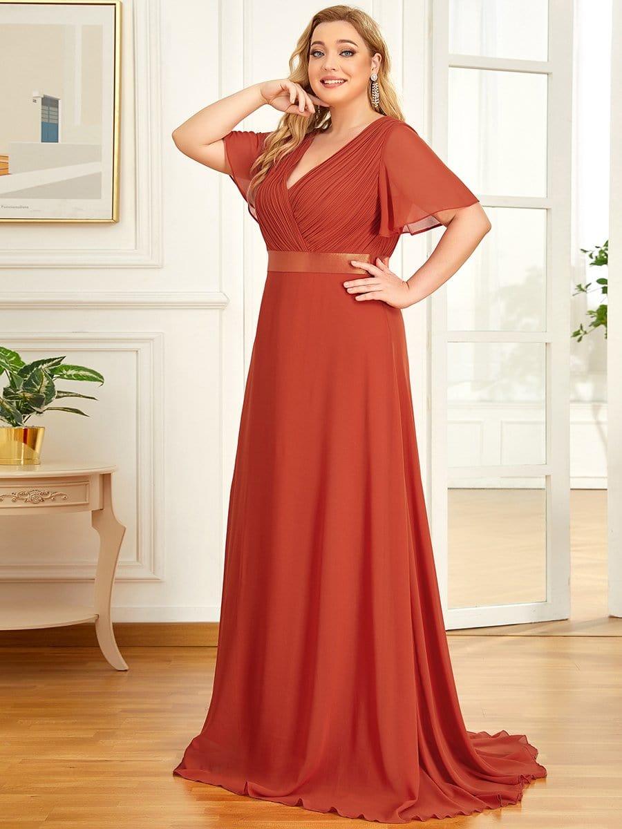 Plus Size A-Line Empire-Waist Short Sleeve Chiffon Evening Dress