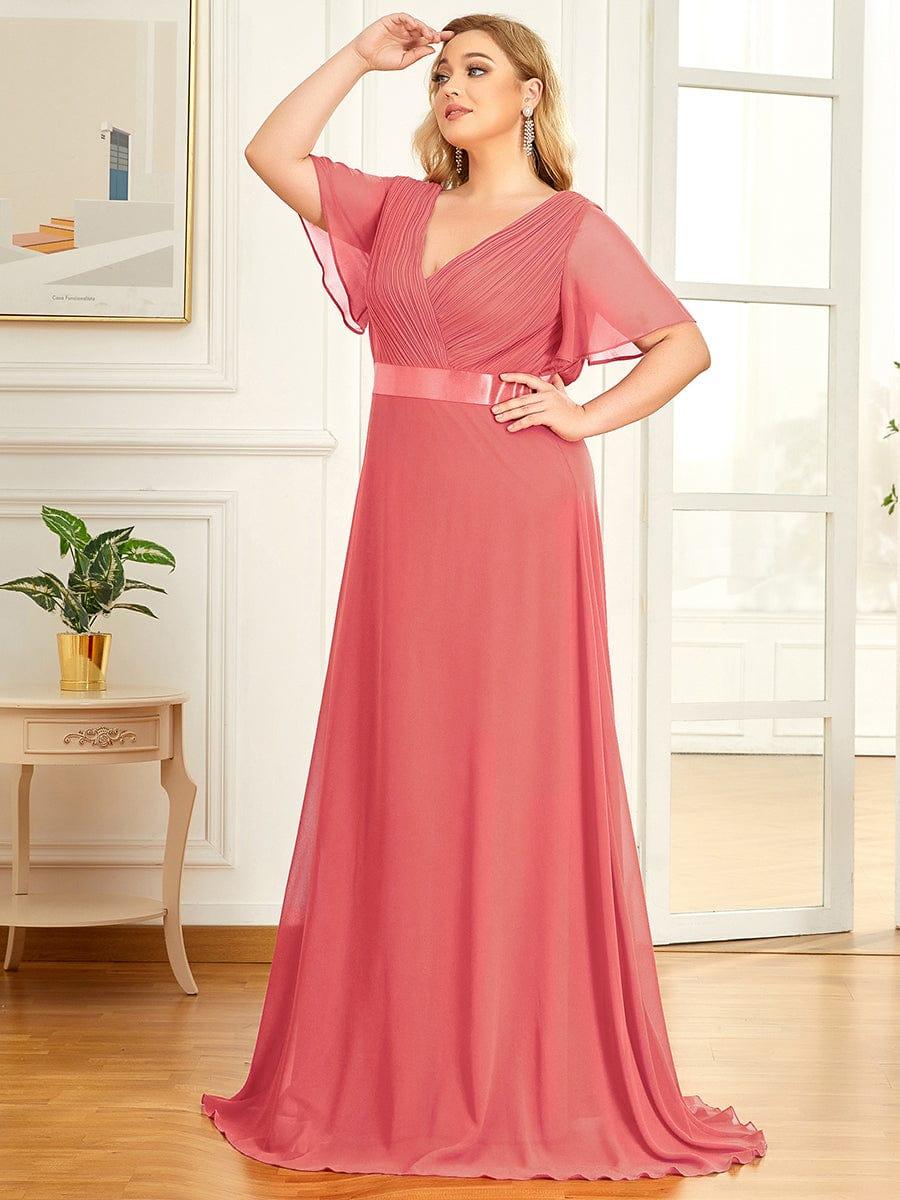 Plus Size A-Line Empire-Waist Short Sleeve Chiffon Evening Dress