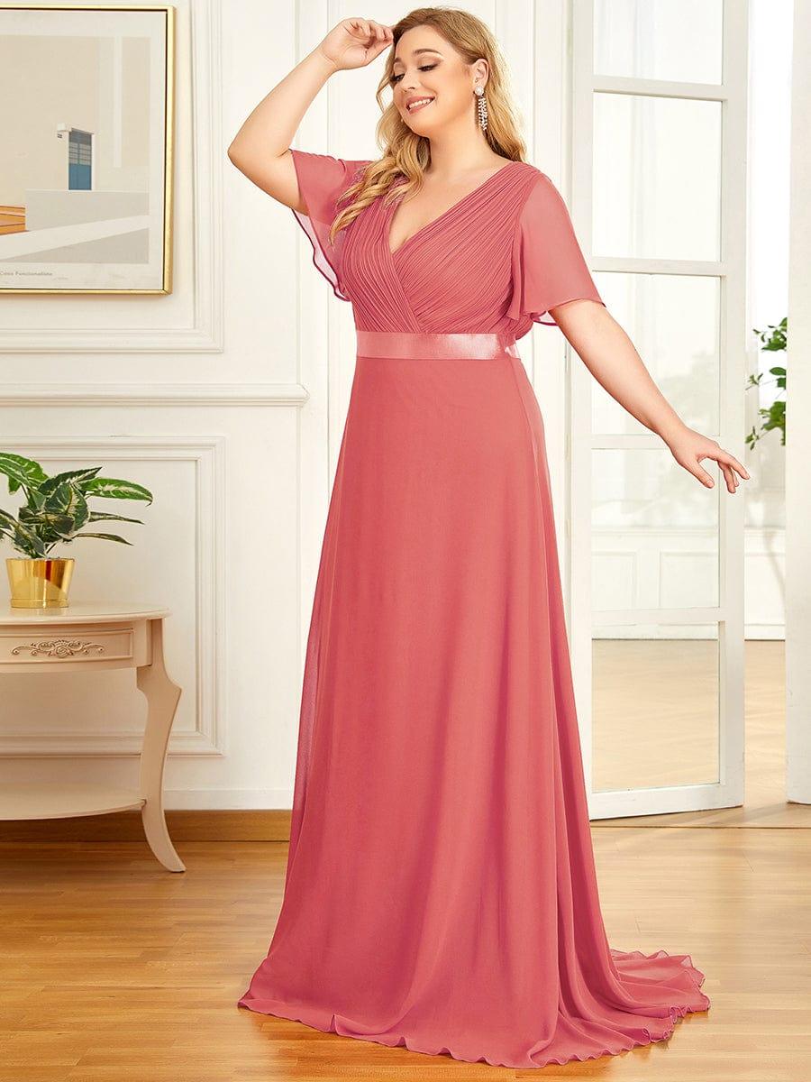 Plus Size A-Line Empire-Waist Short Sleeve Chiffon Evening Dress