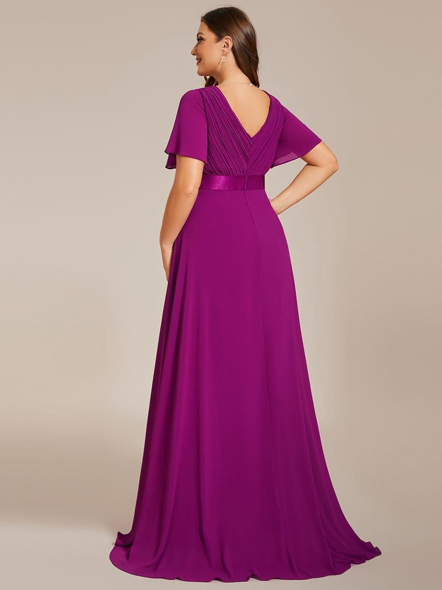 Plus Size A-Line Empire-Waist Short Sleeve Chiffon Evening Dress