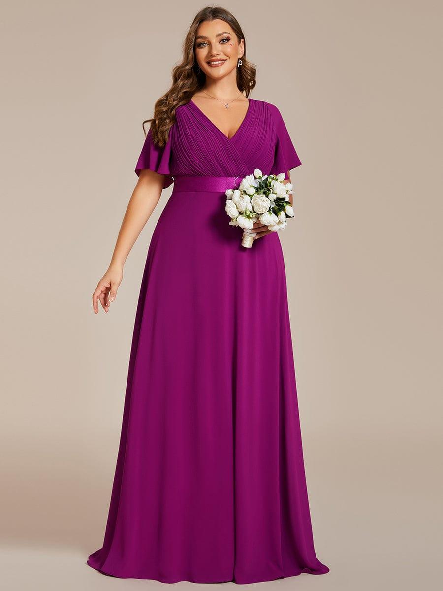 Plus Size A-Line Empire-Waist Short Sleeve Chiffon Evening Dress