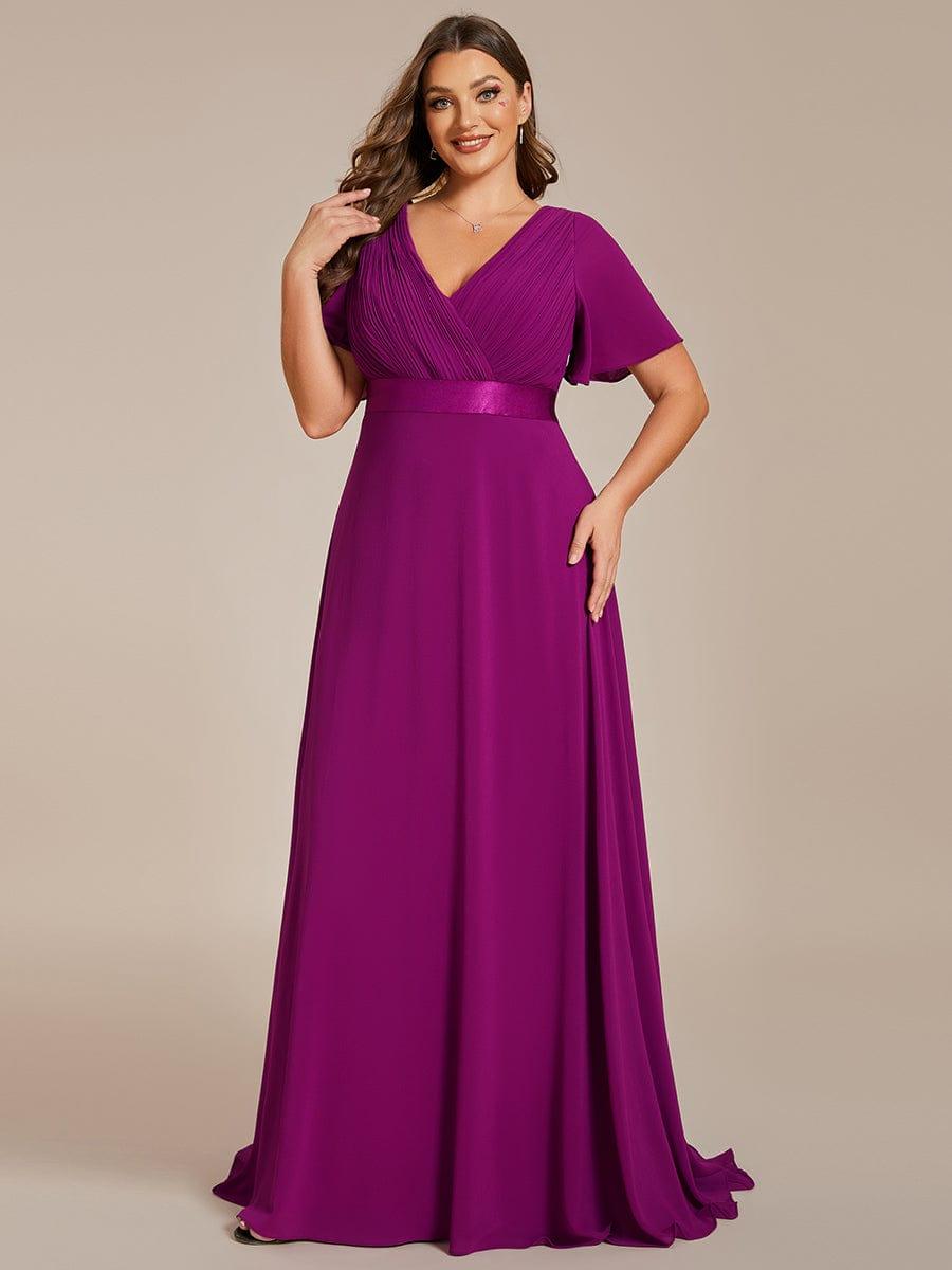 Plus Size A-Line Empire-Waist Short Sleeve Chiffon Evening Dress