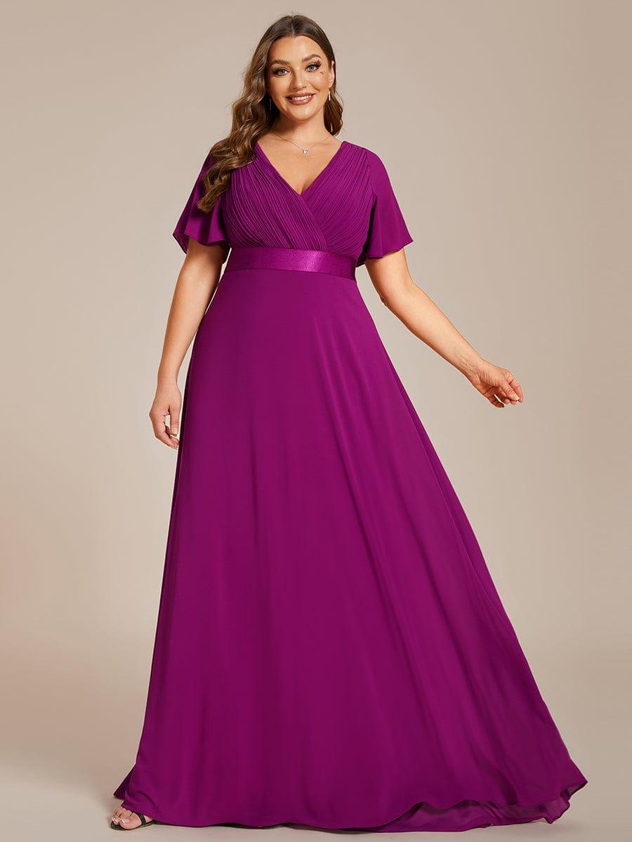Plus Size A-Line Empire-Waist Short Sleeve Chiffon Evening Dress