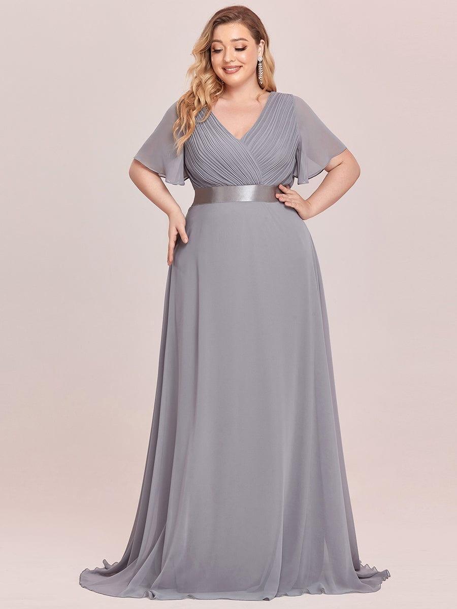 Plus Size A-Line Empire-Waist Short Sleeve Chiffon Evening Dress