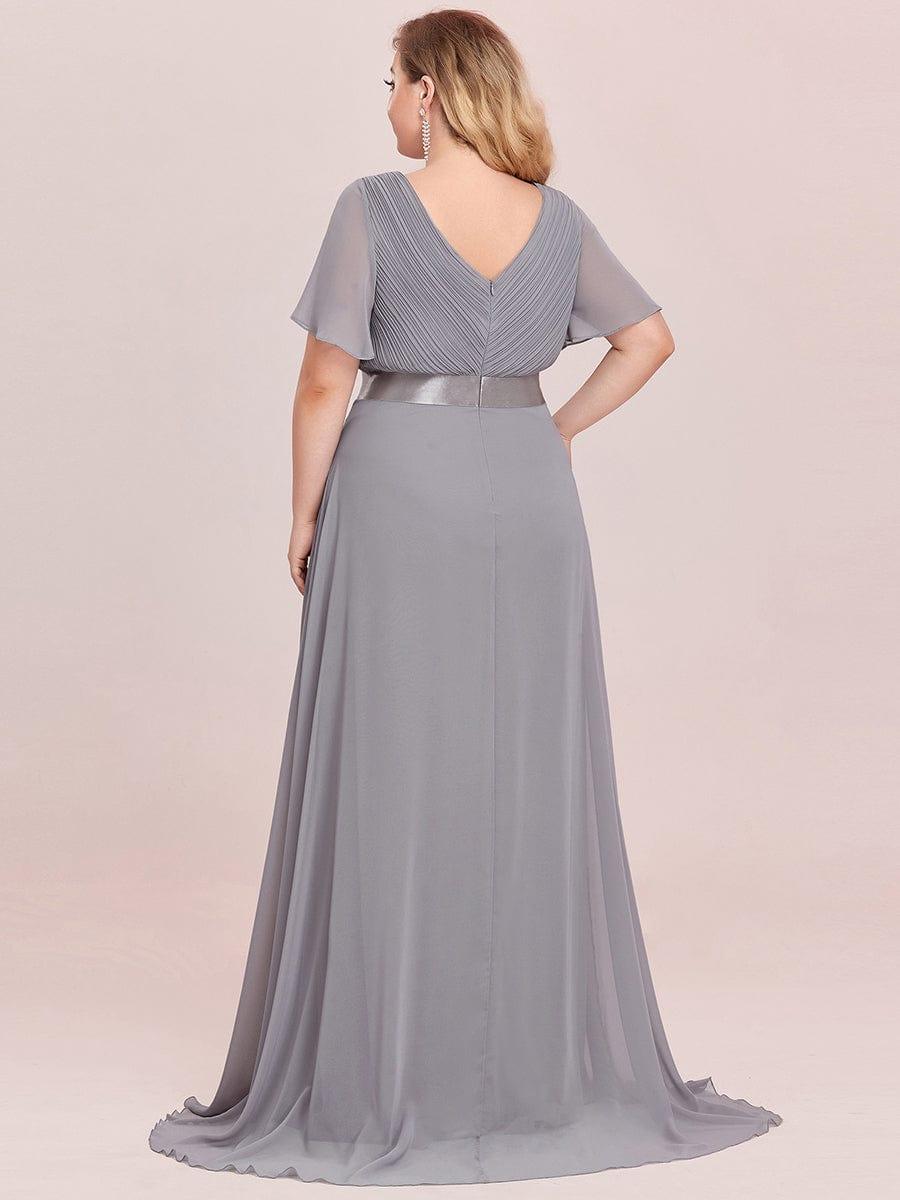 Plus Size A-Line Empire-Waist Short Sleeve Chiffon Evening Dress