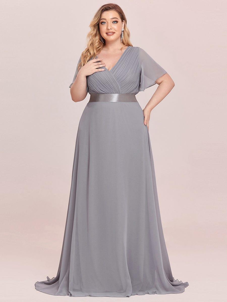 Plus Size A-Line Empire-Waist Short Sleeve Chiffon Evening Dress