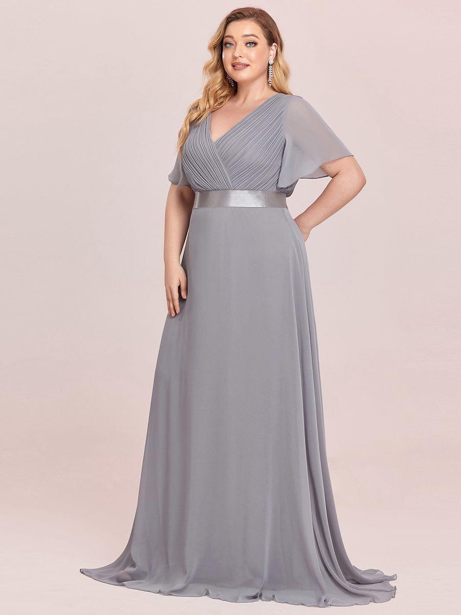 Plus Size A-Line Empire-Waist Short Sleeve Chiffon Evening Dress