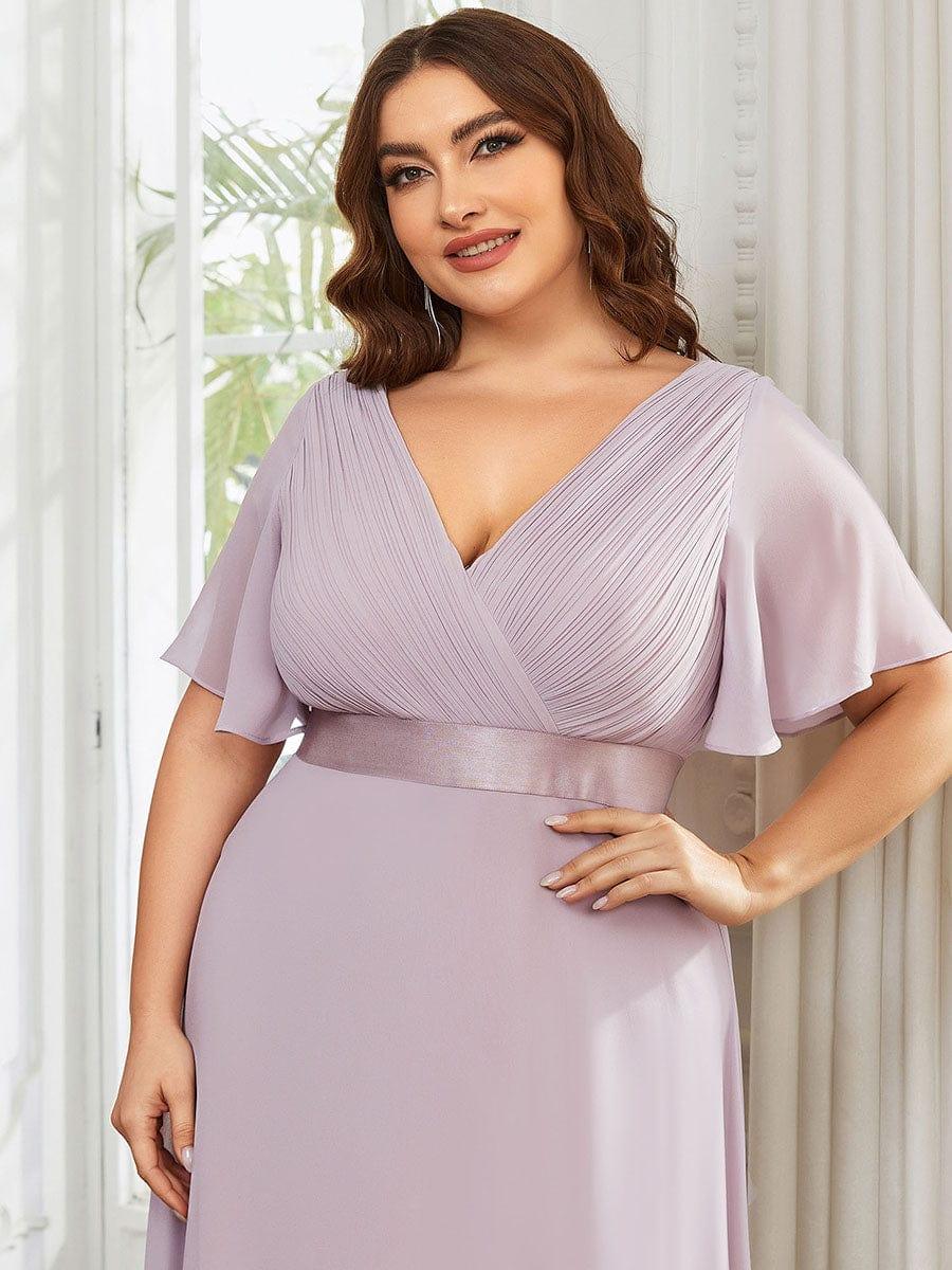 Plus Size A-Line Empire-Waist Short Sleeve Chiffon Evening Dress