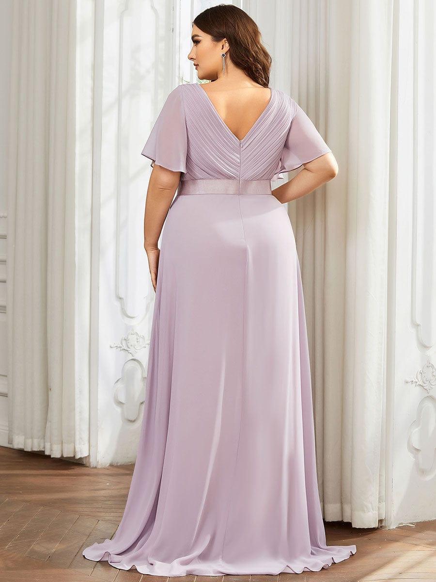 Plus Size A-Line Empire-Waist Short Sleeve Chiffon Evening Dress