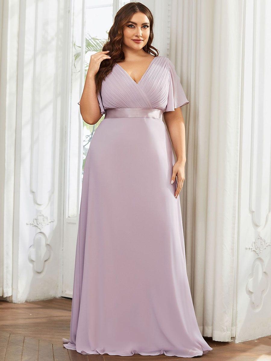 Plus Size A-Line Empire-Waist Short Sleeve Chiffon Evening Dress