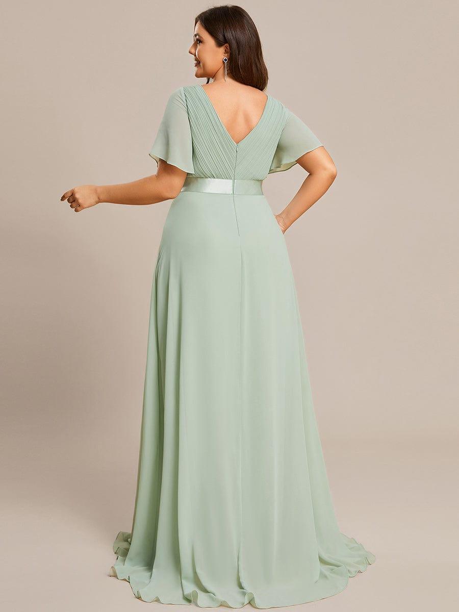 Plus Size A-Line Empire-Waist Short Sleeve Chiffon Evening Dress