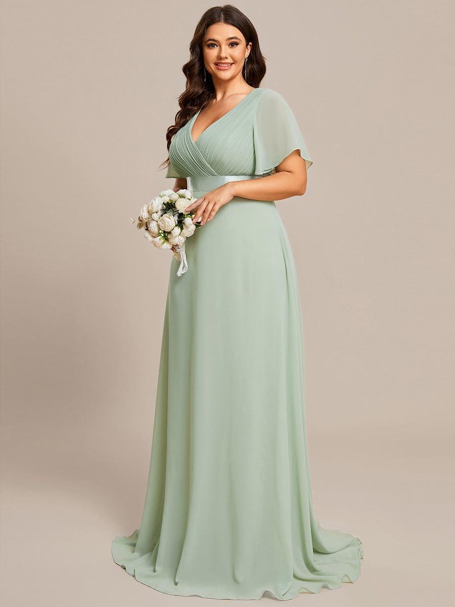 Plus Size A-Line Empire-Waist Short Sleeve Chiffon Evening Dress