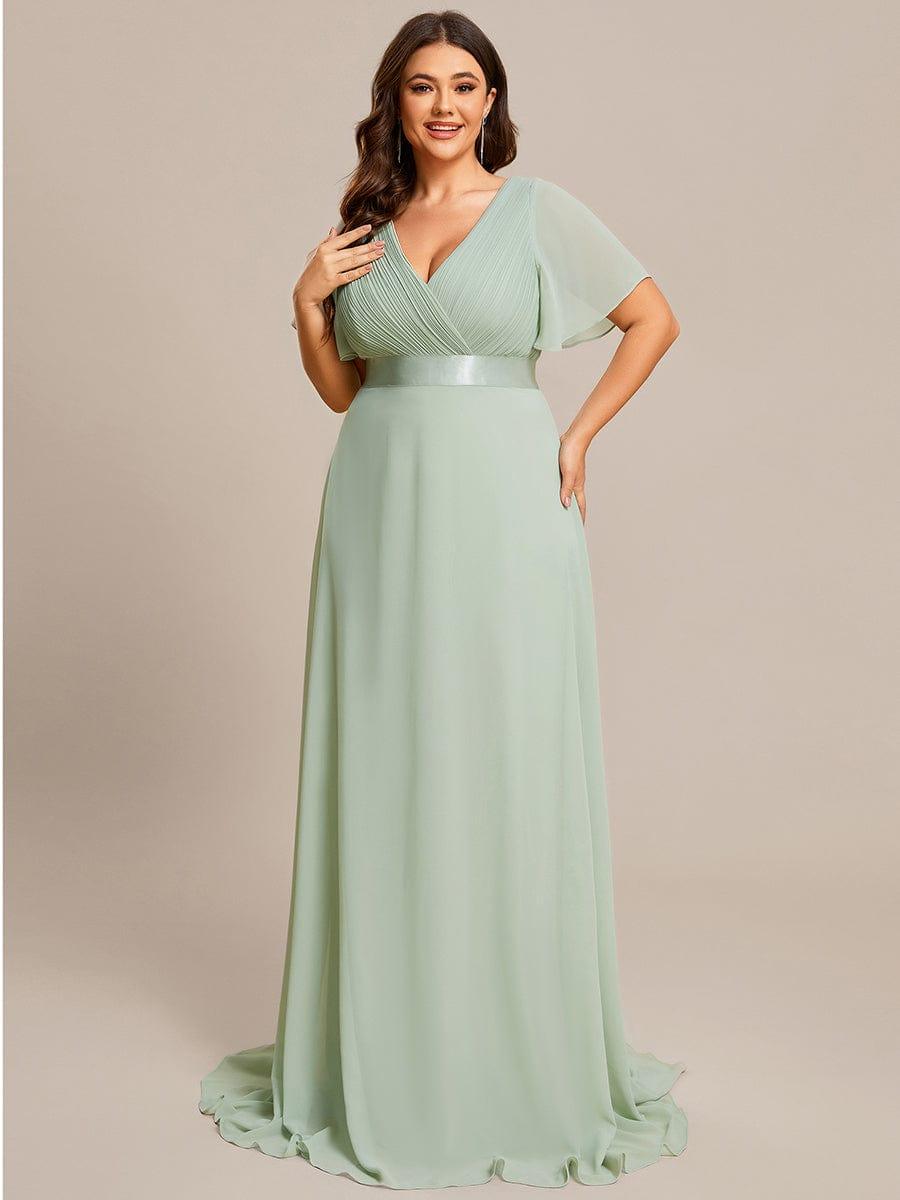 Plus Size A-Line Empire-Waist Short Sleeve Chiffon Evening Dress