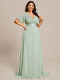 Plus Size A-Line Empire-Waist Short Sleeve Chiffon Evening Dress