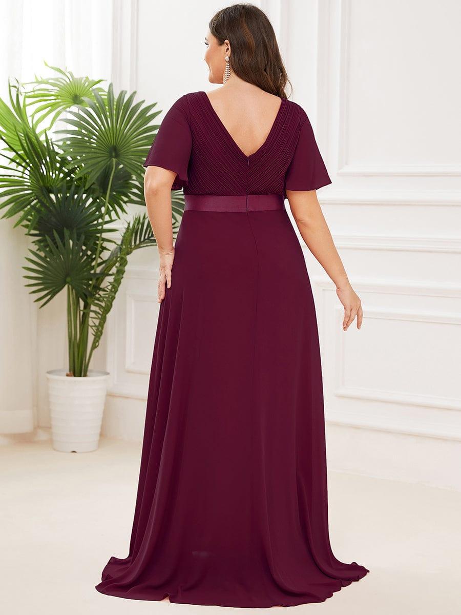 Plus Size A-Line Empire-Waist Short Sleeve Chiffon Evening Dress