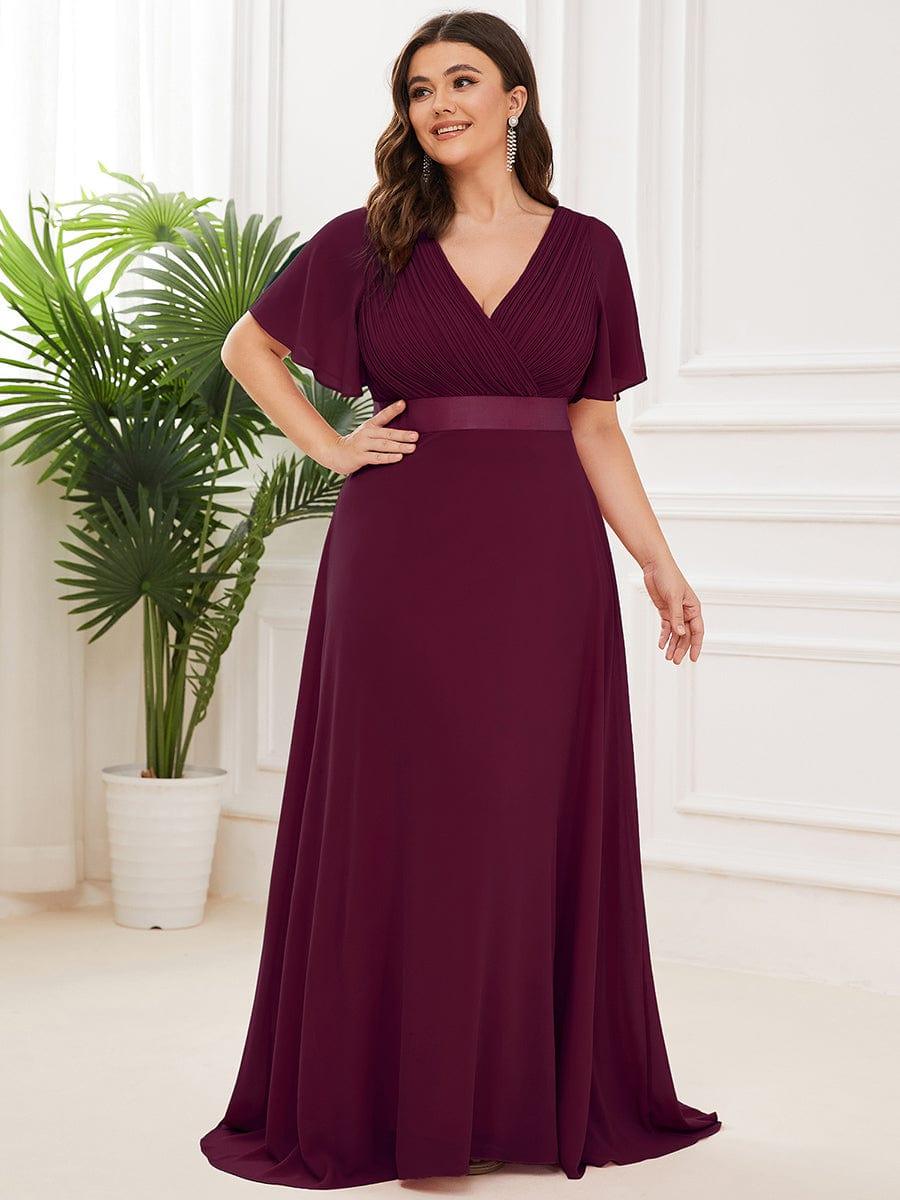 Plus Size A-Line Empire-Waist Short Sleeve Chiffon Evening Dress