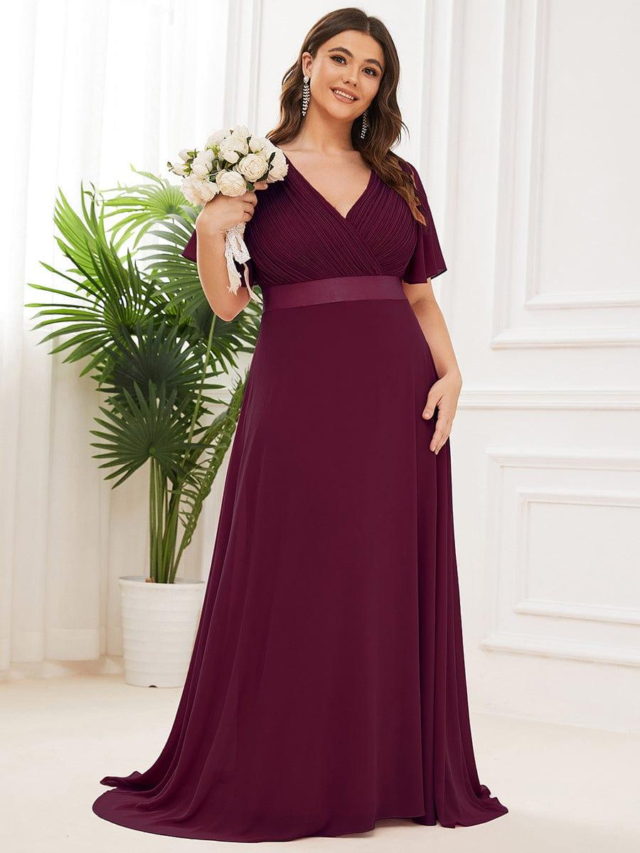 Plus Size A-Line Empire-Waist Short Sleeve Chiffon Evening Dress