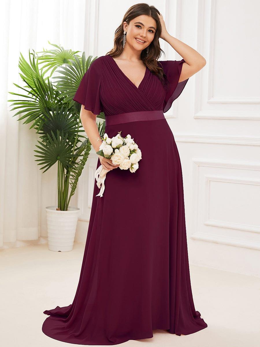 Plus Size A-Line Empire-Waist Short Sleeve Chiffon Evening Dress