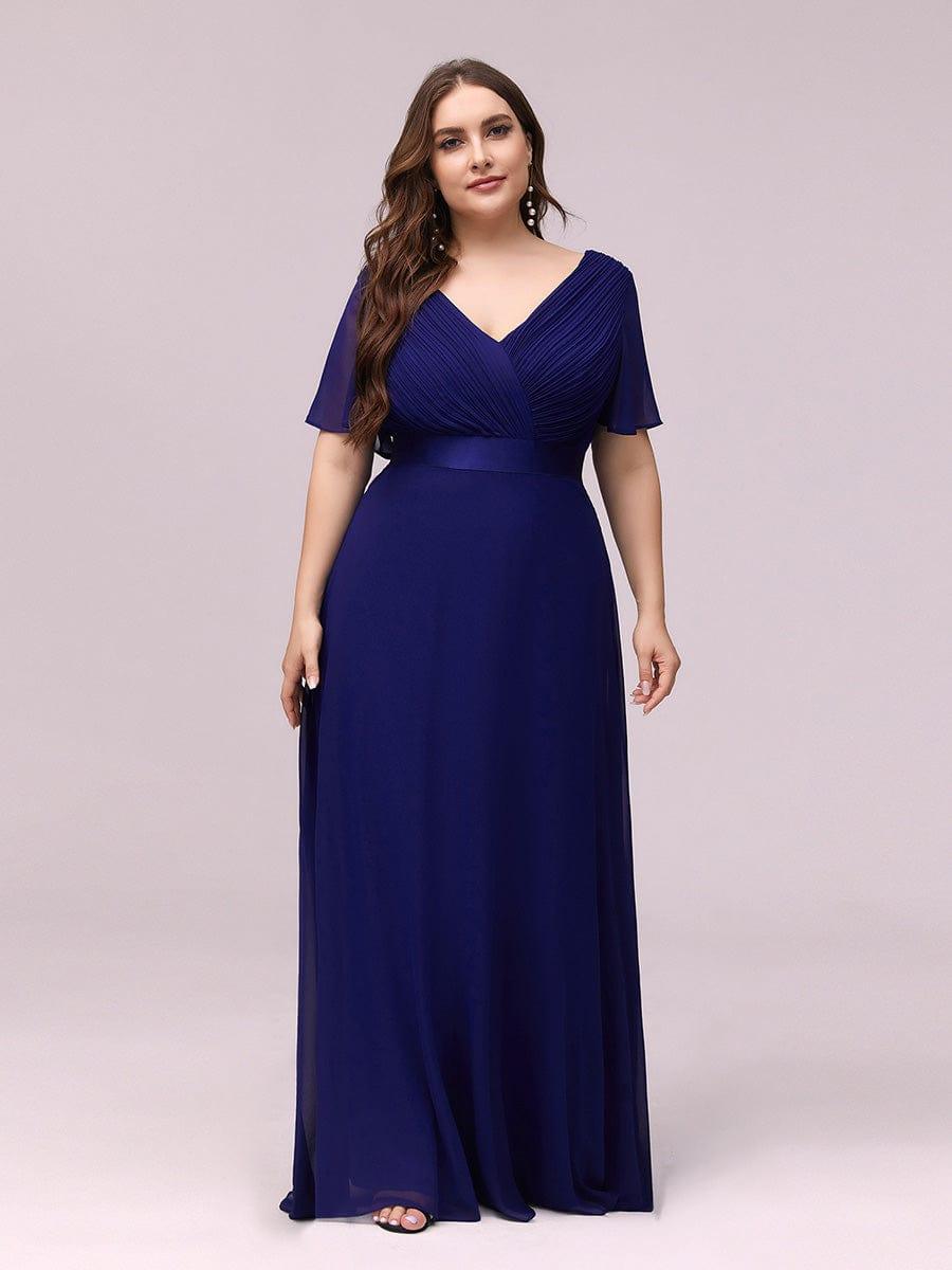 Plus Size A-Line Empire-Waist Short Sleeve Chiffon Evening Dress