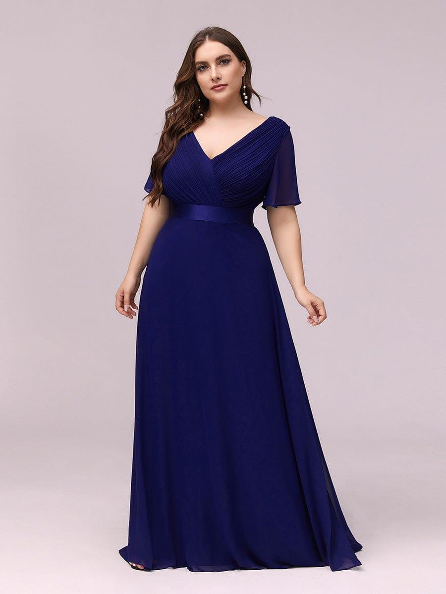 Plus Size A-Line Empire-Waist Short Sleeve Chiffon Evening Dress
