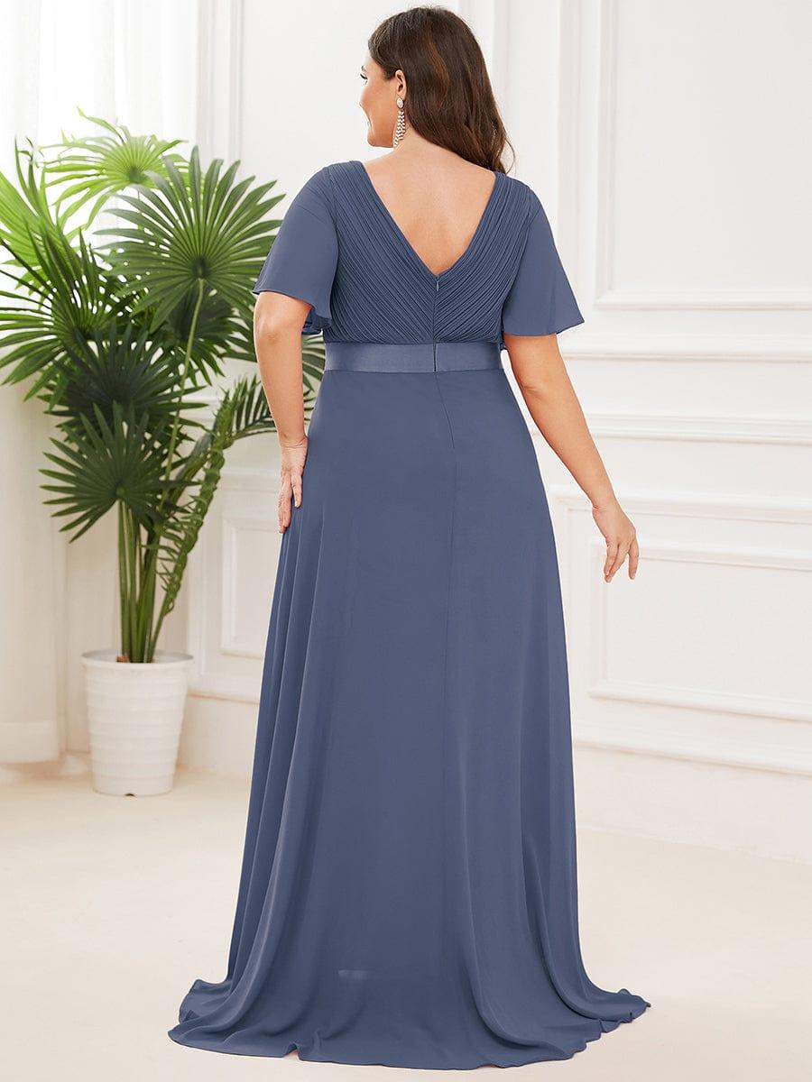Plus Size A-Line Empire-Waist Short Sleeve Chiffon Evening Dress
