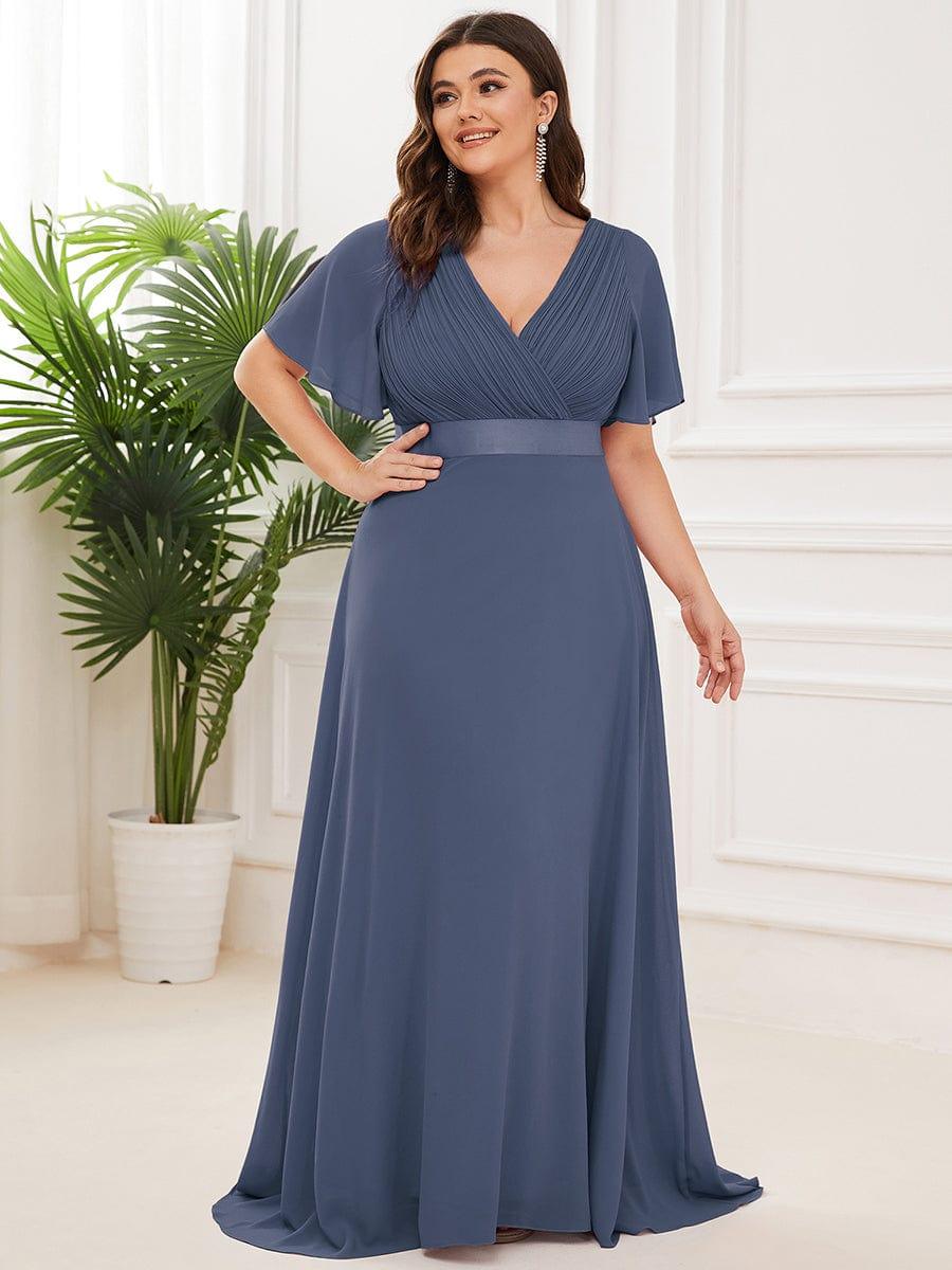 Plus Size A-Line Empire-Waist Short Sleeve Chiffon Evening Dress