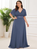 Plus Size A-Line Empire-Waist Short Sleeve Chiffon Evening Dress