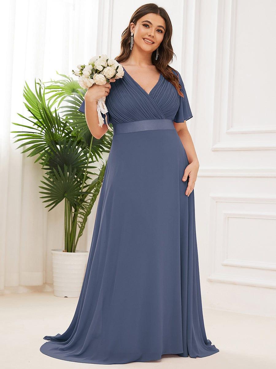 Plus Size A-Line Empire-Waist Short Sleeve Chiffon Evening Dress