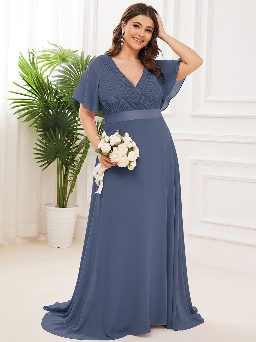 Plus Size A-Line Empire-Waist Short Sleeve Chiffon Evening Dress