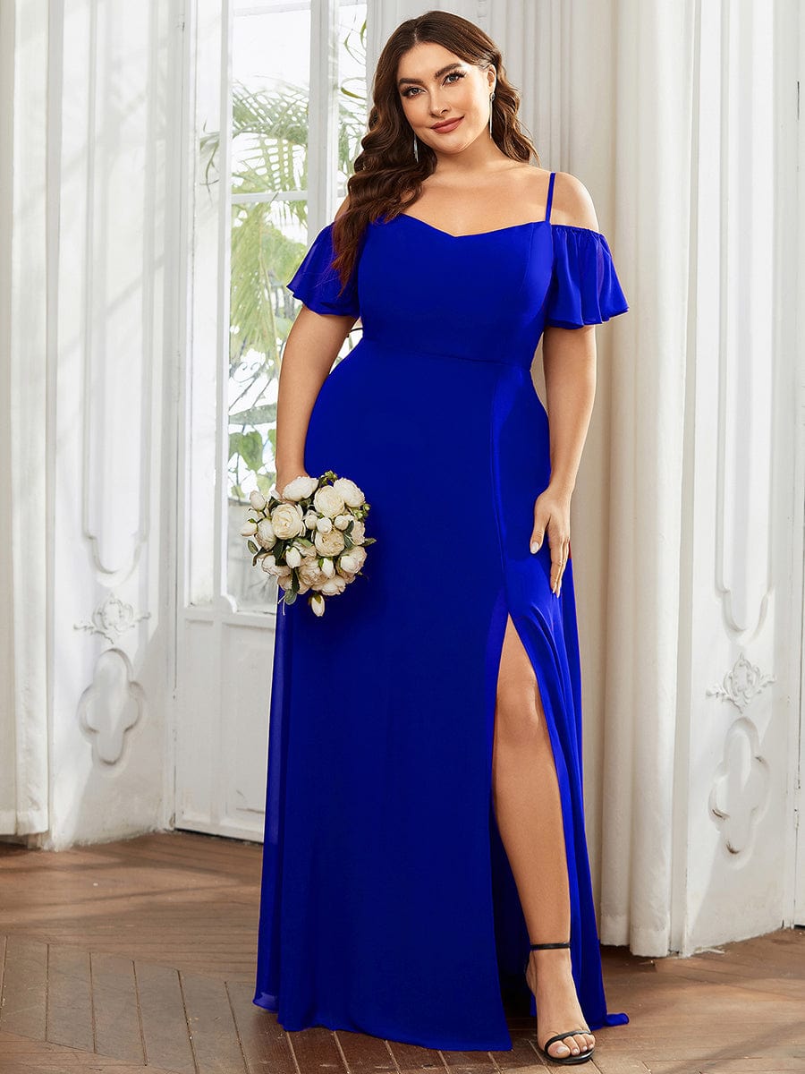 A-Line Spaghetti Straps High Slit Sweetheart Chiffon Bridesmaid Dress