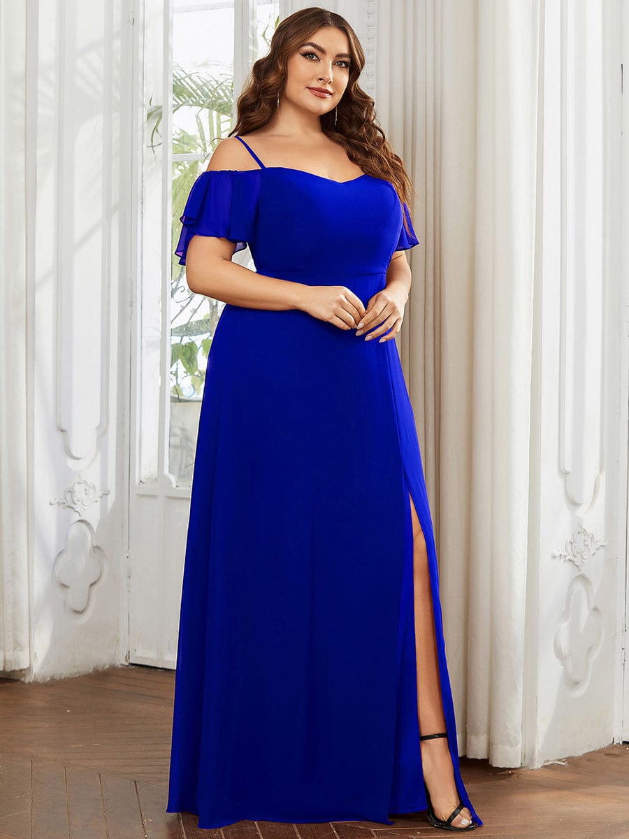 A-Line Spaghetti Straps High Slit Sweetheart Chiffon Bridesmaid Dress