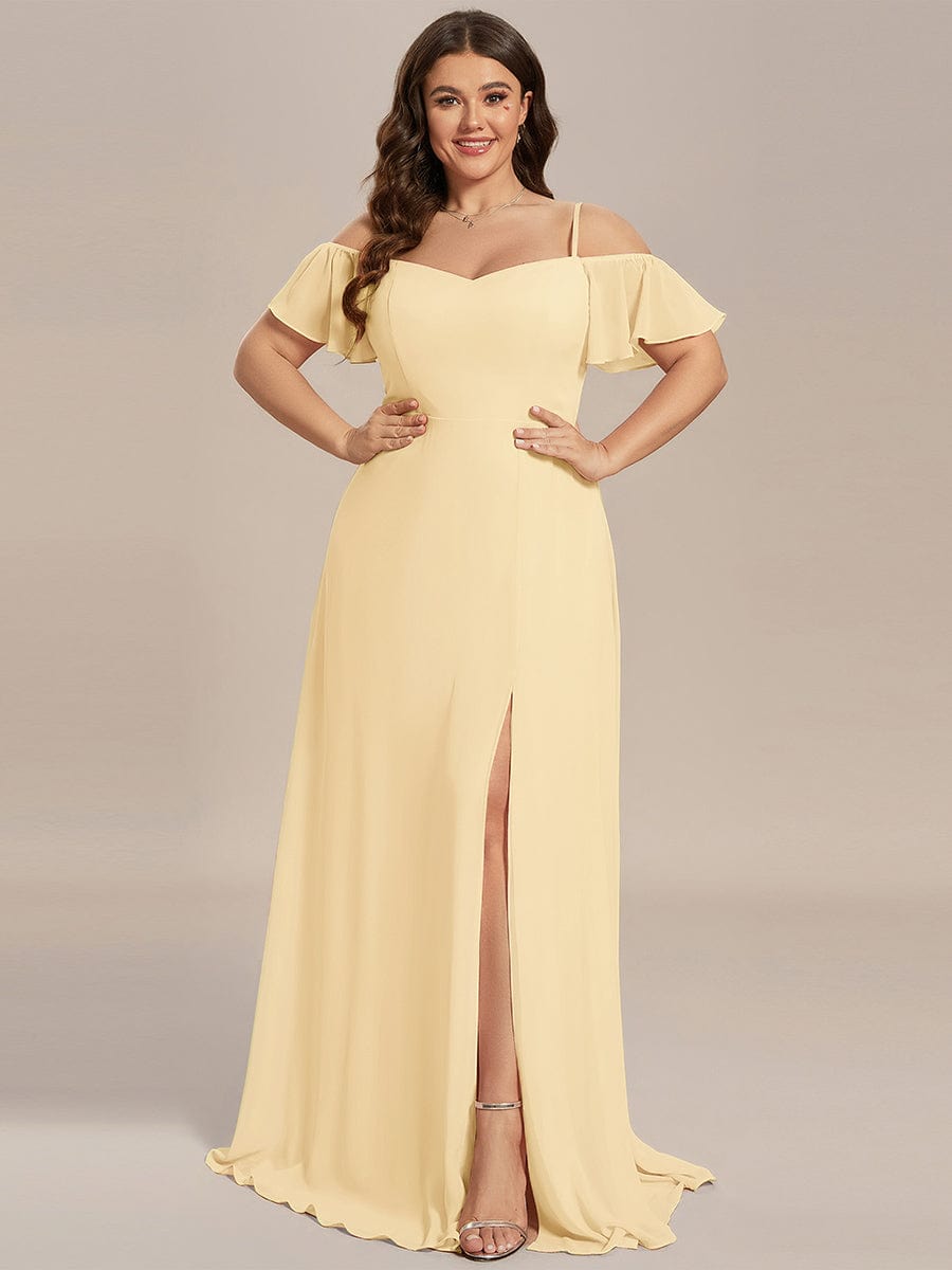 A-Line Spaghetti Straps High Slit Sweetheart Chiffon Bridesmaid Dress