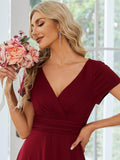 A-Line V-Neck Empire-Waist Short Sleeves Long Bridesmaid Dress