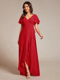 A-Line Ruffles Short Sleeves V-Neck Chiffon Bridesmaid Dress