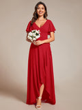 A-Line Ruffles Short Sleeves V-Neck Chiffon Bridesmaid Dress
